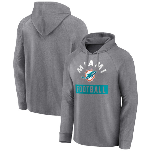 Men's Miami Dolphins Heathered Gray No Time Off Raglan Pullover Hoodie